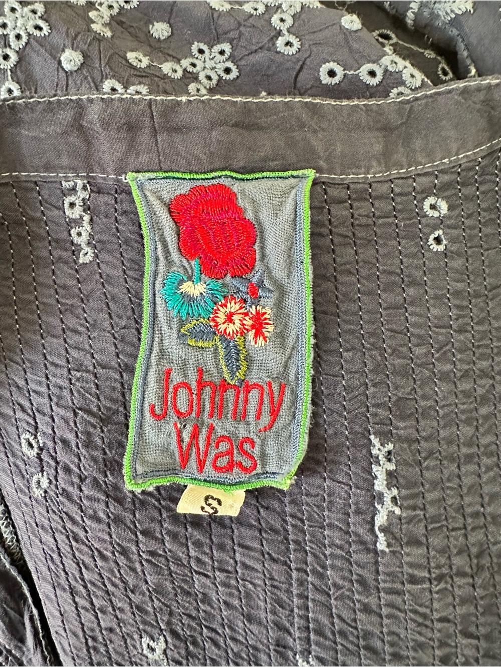 Johnny Was Navy Blue Embroidered Button-Front Tunic - Picture 4 of 4
